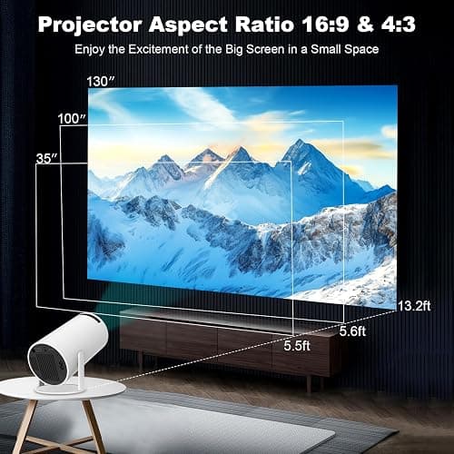Mini Projector, Support 4K 1080P Portable Projector with Dual Band WIFI6 5G Wireless 5.2 Bluetooth Android 11, 200 ANSI Lumens, 180° Rotatable, Auto Keystone Correction,35"-130" Screen Video Projector - White thumbnail 7