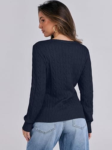 ANRABESS Womens Long Sleeve Cable Knit Sweater 2025 Fall Fashion V Neck Fitted Pullover Top Business Casual Work Fall Outfits thumbnail 6