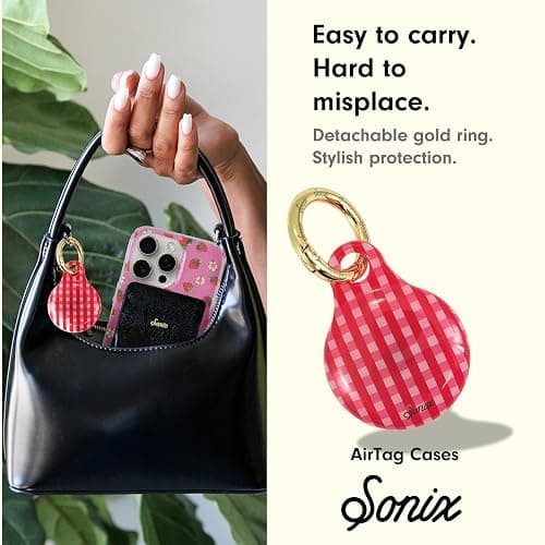 Sonix Cases for Apple AirTags - AirTag Hard Cover Protective Case - AirTag Holder Keychain | Gingham Red thumbnail 4