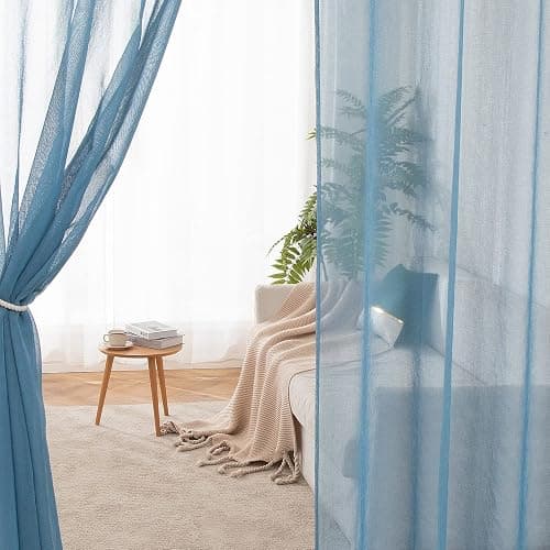 MIULEE 2 Panels Sheer Window Curtains Elegant Window Voile Panels/Drapes/Treatment for Bedroom Living Room 55" Wx96 L Grommet Top Dusty Blue thumbnail 5