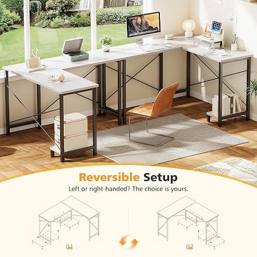 NEWBULIG 49.9 inch L Shaped Desk, Corner Computer Gaming Desk for Small Spaces, Small Desks for Bedroom with Reversible CPU Stand, Home Office Writing Table Bright White thumbnail 7