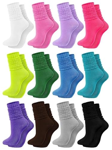 Fourluoo 12 Pairs Women Slouch Socks Bulk Cotton Scrunch Stacked Boot Socks for Women Girls - Image 1