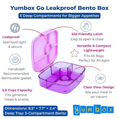 Yumbox Go Leakproof Bento Lunch Box, 5 Compartments, Kyoto Purple | Deep Portioned Tray | Removable Silicone Gasket | Lightweight Construction | Fits Most Lunch Bags | Easy-Clean Design thumbnail 4