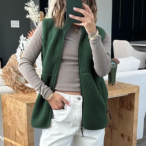 Hixiaohe Sherpa Fleece Vest for Women Trendy Warm Sleeveless Vests Jacket Lightweight Zip Coats with Pockets Fall Outerwear thumbnail 6
