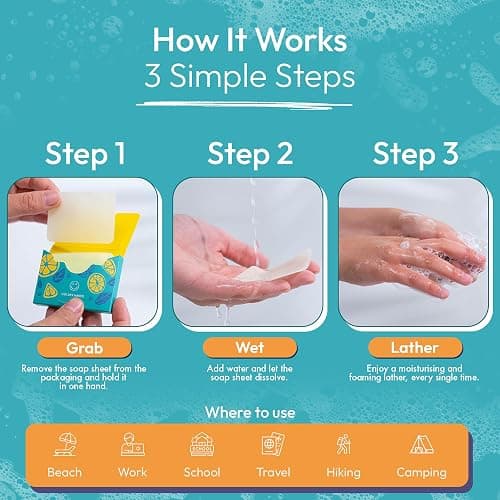 FOMIN - Antibacterial Paper Soap Sheets for Hand Washing - (300 Sheets) Unscented Portable Travel Soap Sheets, Dissolvable Camping Mini Soap, Portable Hand Soap sheet thumbnail 2