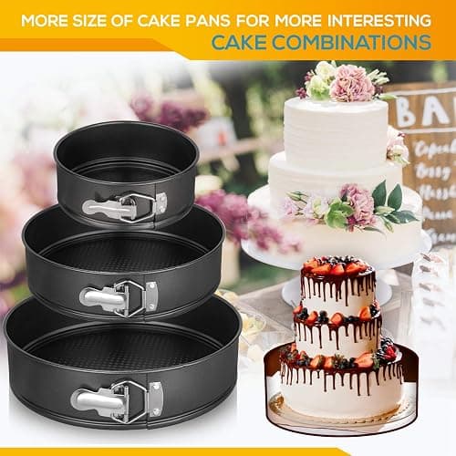 HIWARE Springform Pan Set of 3 Non-stick Leakproof Round Cake Pan Set Includes 3 Pieces 6" 8" 10" thumbnail 7