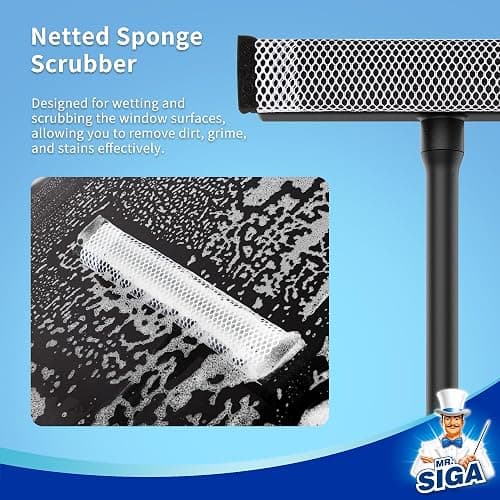 MR.SIGA Professional 2-in-1 Car Window Squeegee and Sponge Scrubber for Cleaning and Washing, Rubber Blade Cleaner With Handle, Black thumbnail 5