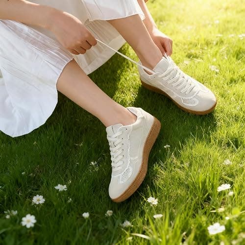 RIBONGZ Women's Casual Shoes Fashion Sneakers Lace Up Tennis Sneaker Classic Low Top Trainers with Gum Sole Leather Suede Walking Footwear Dressy Shoes thumbnail 2