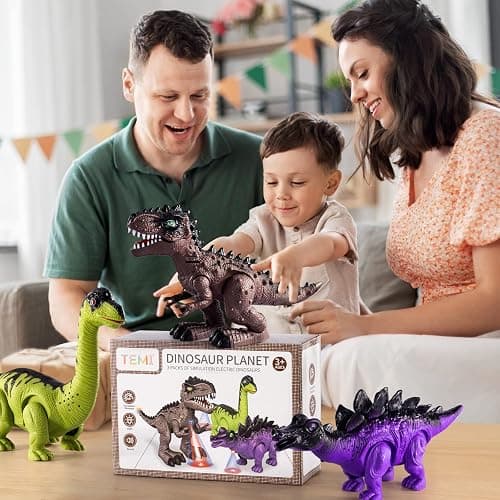 TEMI 3 Pack Electrical Walking Dinosaur Toys for Toddlers 2-4 3-5 Years with Sound and Light Up, Toddler Robot Dinosaur, Brachiosaurus, Stegosaurus Dinosaur Figures for Kids thumbnail 8