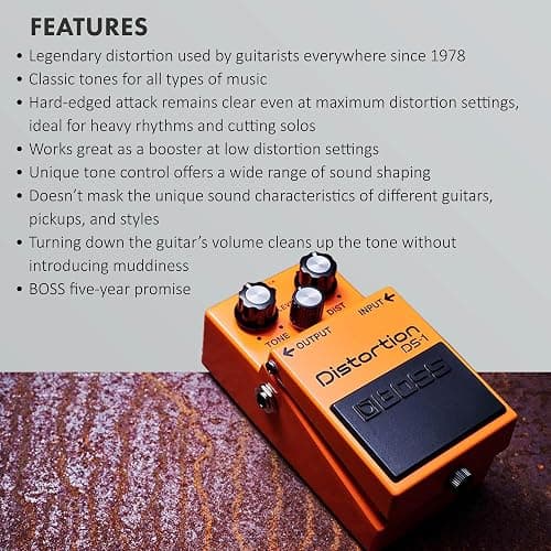 Boss DS-1 Distortion Bundle with Gearlux Power Supply, Instrument Cable, Patch Cable, Picks, and Austin Bazaar Polishing Cloth thumbnail 4