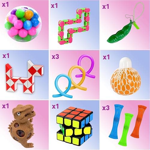 Sensory Fidget Toys Pack - Stress Relief and Anti Anxiety Toys for Kids - Cool Fidget Packs with Stress balls, Fidget Cube, & More for Party Favours, Prizes, Travel, & Pinata Stuffers thumbnail 3