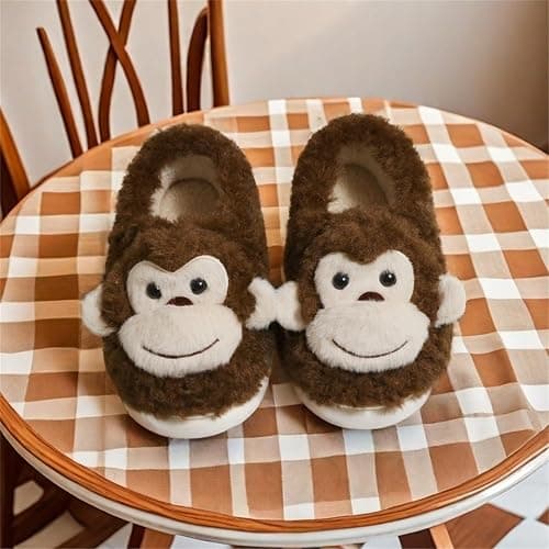 WMYDHCGD Monkey Animal Slippers for Women Cute Plush Home Warm Winter Indoor Shoes - Image 1