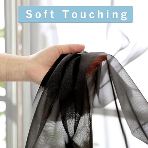 OWENIE Black Sheer Curtains, Sheer Curtains 84 inch Length 2 Panels Set, Rod Pocket Voile Fimly Sheer Drapes for Living Room/Bedroom, 2pcs, Each 42" W x 84" L, Black thumbnail 5