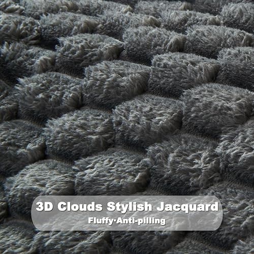 NEWCOSPLAY Super Soft Throw Blanket Grey Premium Silky Flannel Fleece 3D Clouds Stylish Jacquard Lightweight Bed Blanket All Season Use 350GSM (Grey, Throw(50"x60")) thumbnail 8