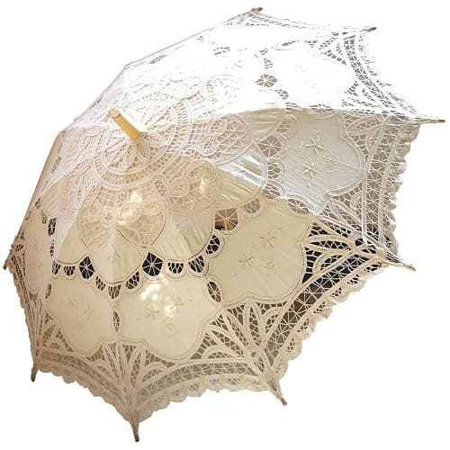 AEAOA Handmade Ivory Lace Parasol Umbrella Wedding Bridal 30 Inch Adult Size - Image 1