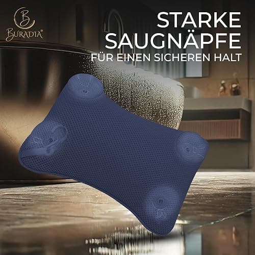 BURADIA Almohada para bañera con red de lavandería, máxima comodidad y relajación con la última tecnología Air Mesh – Cojín de baño para bañera con 4 ventosas fuertes – Almohada cervical/almohada thumbnail 5