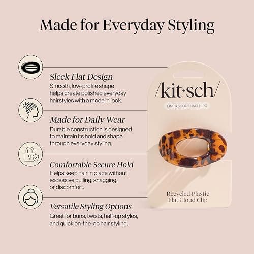 Kitsch Small Flat Claw Clips for Women - Stylish Flat Hair Clips, Strong Hold for Thick & Fine Hair | Non-Slip for Secure, Comfortable All-Day Wear | Ideal Gifts for Women -Tortoise Design thumbnail 4