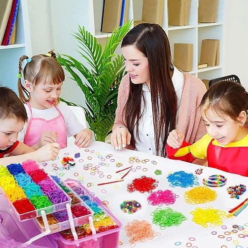 INSCRAFT 17500+ Rubber Loom Bands with 3 Layer Container, 28 Colors, 600 S-Clips, 352 Beads, 40 Cartoon Pendant, Bracelet Making Refill Kit for Kids thumbnail 4