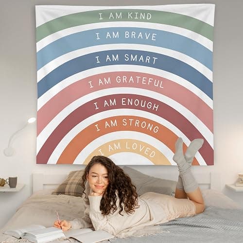 WNAGT Boho Rainbow Inspirational Tapestry, I Am Kind Daily Affirmation Tapestry Wall Hanging, Motivational Positive Quotes Wall Blanket Decor for Home Bedroom Living Room Office, 50x60 Inch thumbnail 3