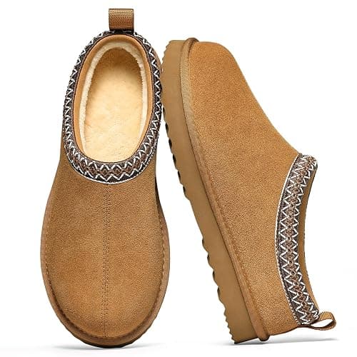 bebealy Genuine Suede Fuzzy Slippers for Women Winter Warm House Shoes Cozy Mini Boots for Indoor Outdoor - Image 1