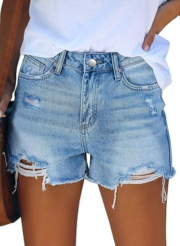DGRPI Womens Jean Shorts Stretchy High Waisted Ripped Denim Distressed Trendy Shorts with Pockets thumbnail 3
