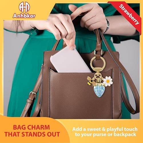 ANHBKAR Strawberry Bag Charm with Keychain Accessories for Women, Girls | Cute Flower, Bee, Ladybug and Rabbit Charm Styles Available thumbnail 4