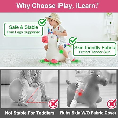 Bouncy Pals Toddler Unicorn Hopper Toy Girl Gift, Outdoor Ride Animal Horse | Kids Inflatable Bouncing Hopping Toy, Baby Plush Bouncer, Birthday Gift for 18 Month 2 3 4 Year Old Child Indoor Yard Outside thumbnail 4