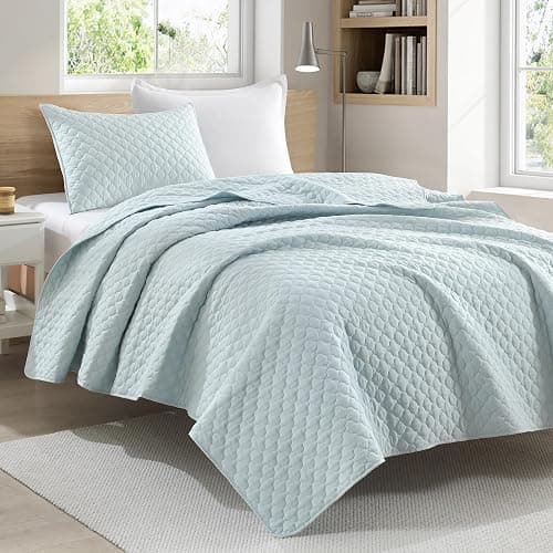 HORIMOTE HOME Quilt Twin Size Aqua Blue, Lightweight Quilt for Summer Ultra-Soft Microfiber Modern Style Quilted Clouds Pattern Bedspread Quit Set 2 Pieces (1 Quilt and 1 Pillow Sham) thumbnail 2