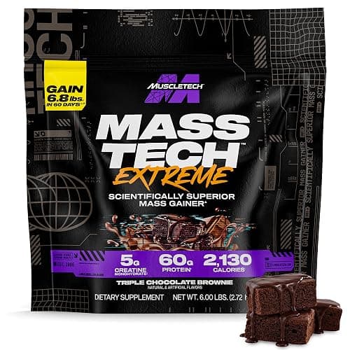 Muscletech High-Protein Mass Gainer (Triple Chocolate Brownie, 6LB) - Mass Tech Extreme 2000 Mass Gainer Protein Powder Supplement - Weight Gainer for Increase Muscle, Enhanced Recovery & Strength - Image 1