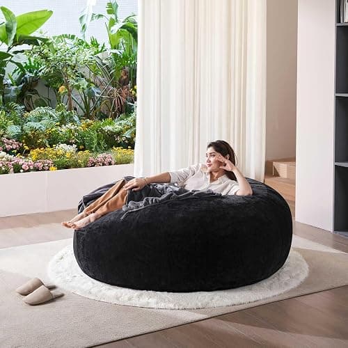 SANAE Oversized 6FT Memory Foam Bean Bag Chair for Adults - Black Corduroy Fabric with Filling, Comfy Gaming & Movie Beanbag Sofa Floor Couch, Large Lounger for Living Room/Dorm/Classroom/Bedroom thumbnail 2