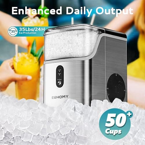 EUHOMY Nugget Ice Makers for Countertop with Ice Scoop & Basket, Self-Cleaning Sonic Pebble/Pellet Ice Maker Machine with 35lbs/24H Soft Ice for Home/Kitchen/Office, Stainless Steel, Silver thumbnail 5