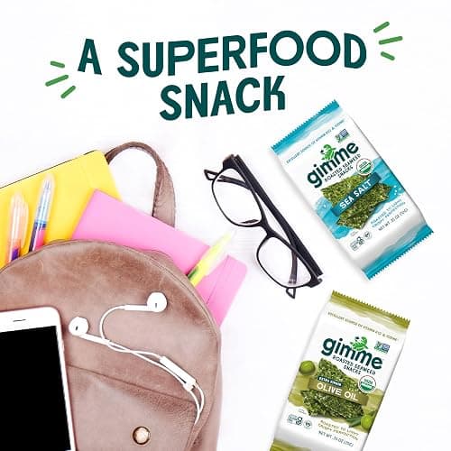 Gimme Seaweed Organic Premium Roasted Seaweed Snacks, Extra Virgin Olive Oil, 20 Count, Keto, Vegan, Gluten-Free, Great Source of Omega3s and Iodine, Healthy On-The-Go Snack for Kids and Adults thumbnail 9