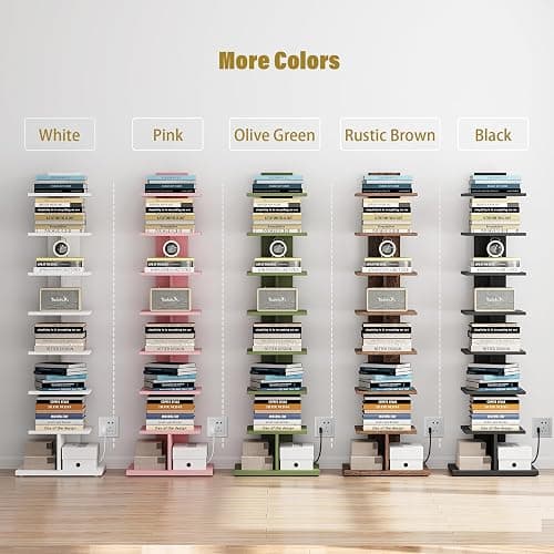TUTOTAK Narrow Bookshelf, 8-Tier Bookcase with LED Lights, Spine Book Shelf for Small Space, Corner Standing Shelf for Living Room, Office, Study, Entryway, White BS06BW008L thumbnail 9