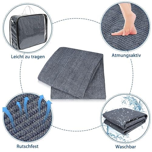 FIVMEN Tapis d'auvent - 400 x 600 cm - Tapis de camping - Antidérapant - Lavable - Avec trous - Piquets et sac de transport - Gris et bleu thumbnail 5