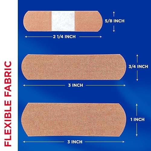 BAND-AID Brand Flexible Fabric Adhesive Bandages, Comfortable Sterile Protection & Wound Care for Minor Cuts, Scrapes & Burns, First Aid Kit Essential, Non-Stick Hurt-Free Pad, Assorted Sizes, 100 Ct thumbnail 5