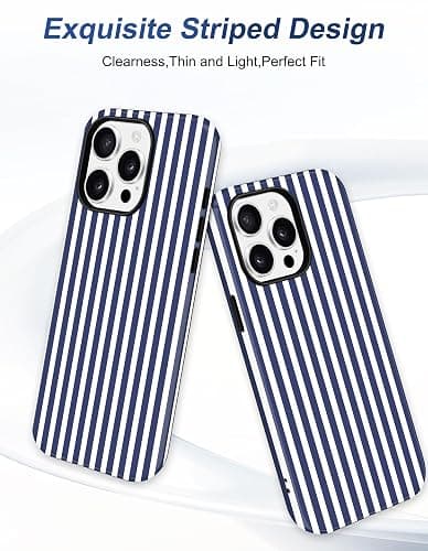 Jusy Compatible with MagSafe Striped Phone Case for iPhone 16 Pro, Cute Aesthetic Magnetic Soft TPU and Hard PC Protective Phone Cover for Women Girls（Matte） - Navy Blue thumbnail 2