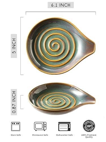 LAUCHUH Spoon Rest for Kitchen Counter,5" Spoon Holder for Kitchen Counter Stove Top Ceramic Spatula Holder for Ladle, Spatula, Spoons or Tongs, Thanksgiving Gifts, Unique Green thumbnail 3