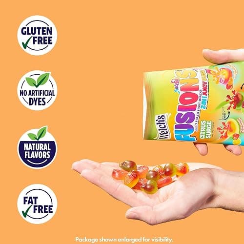 Welch's Fruit Snacks Fusions, Variety Pack, Gluten Free, 0.8 oz, 50 Ct | Juice-filled 2-in-1 fruit snack, 3 flavor collections: Original Fruits, Tropical Tornado & Citrus Surge, gluten free thumbnail 4
