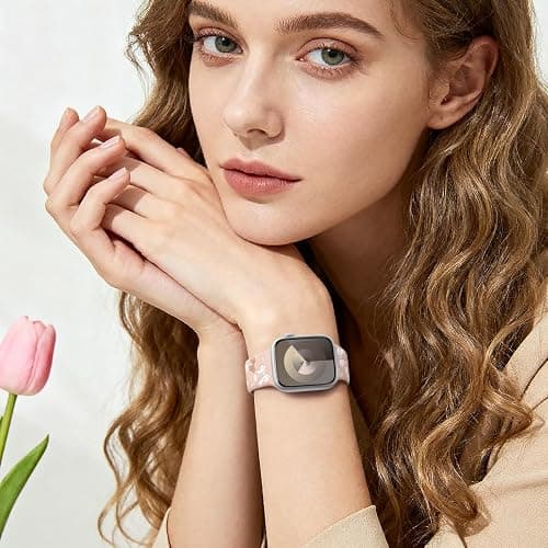 Lerobo Floral Band Compatible with Apple Watch Bands for Women 40mm 41mm 38mm 42mm 44mm 45mm 46mm 49mm, Engraved Cute Bow Soft Silicone Sport Strap for iWatch Series 11 10 9 8 7 6 5 4 3 2 1 SE Ultra thumbnail 8