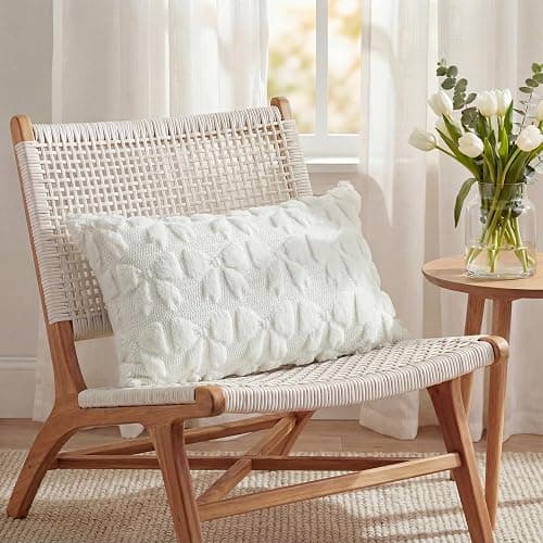 AVOIN colorlife Cream White Bow Throw Pillow Covers Set of 2, 12 x 20 Inch Coquette Room Decor Aesthetic Decorative Soft Plush Faux Fur Jacquard Cushion Case Gift for Girl Bed Sofa thumbnail 5