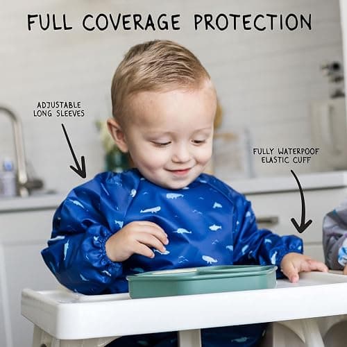 Tiny Twinkle Long Sleeve Bib for Babies & Toddlers | 2-Pack Waterproof Smock Bib for Eating | Machine Washable & Mess-Proof Feeding Essentials | Newborn Shower Gift (Slate Olive,6–24M) thumbnail 7