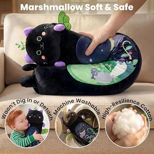 Mewaii Long Cat Plush 5 Sizes, 120% Extra Filling Giant Plushness Kids Body Pillow, Kawaii Cute Black Cat Stuffed Animals Plushies, Big Long Body Pillow Black Cat Plush Gift for Girls 20” thumbnail 9