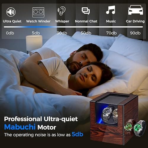 BEWISHOME Remontoir Montre Automatique avec éclairage LED, Boite Remontoir pour Montre Automatique avec Moteur Silencieux, 4 Modes, Alimentation par Batterie ou Adaptateur Type-C, ESYQ02Y thumbnail 4