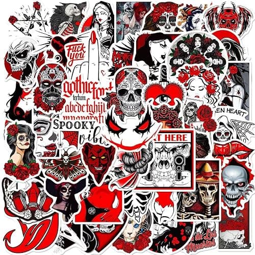 200 Pcs Horror Goth Decor Stickers Bulk.Goth Accessories.Cool Skull Horror Stickers Pack for Adults Mens Teens Girls.Dark Halloween Gothic Stickers Decals for Car,Water Bottles Kindle thumbnail 3