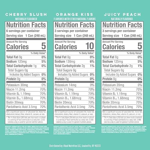 Alani Nu VARIETY PACK (CHERRY SLUSH, JUICY PEACH, ORANGE KISS), Low Calorie Energy Drinks, 100mg Caffeine, Biotin, B Vitamins, Zero Sugar, 10 Calories or Less, 8 Fl Oz Cans, 12 Pack thumbnail 10