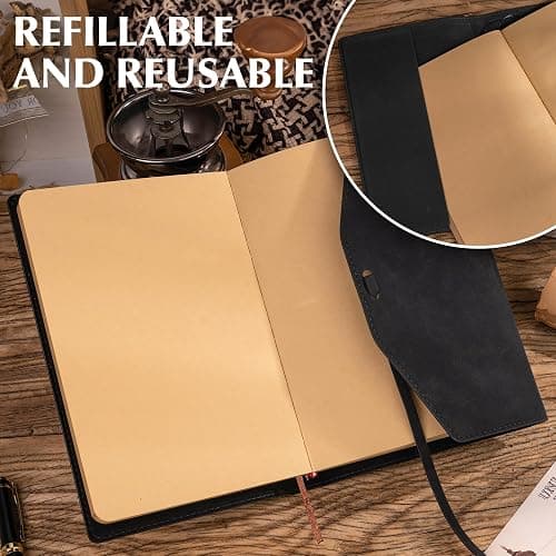 Vintage Journal for Women Men Leather Bound Junk Journal Notebook 160 Pages Book of Shadows Journals for Writing Diary Travel Journaling Sketching Scrapbooking, 5.9x 8.6 in, Soft Cover, Black thumbnail 5