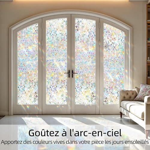 DARUITE Film Occultant Fenêtre Effet Arc-en-Ciel, 30 x 200 cm Électrostatique Anti-Ultraviolet Décoration Film Fenêtre Anti-Regard, Convient pour Bureau et Salon thumbnail 6