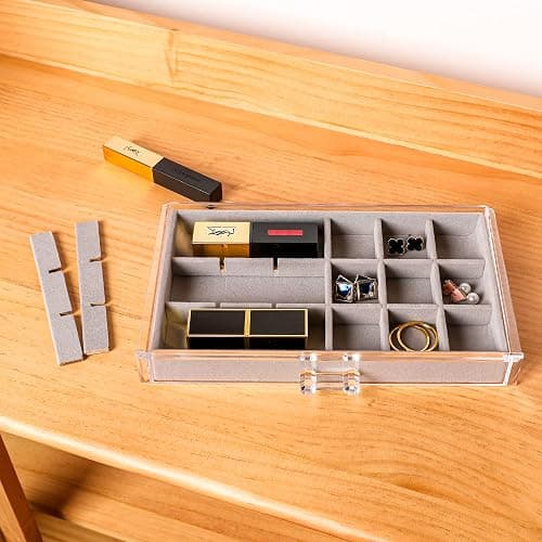 Frebeauty Acryl-Schmuck-Organizer, Ohrring-Organizer, Box mit 5 Schubladen, stapelbarer Ohrringhalter für Ringe, Ohrstecker und Armbänder (grau) thumbnail 2