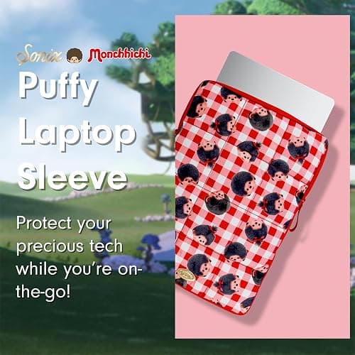 Sonix | Puffy Laptop Sleeve | 15-16 Inch, Quilted Pillow Puffer Laptop Carrying Case, Computer Sleeve | Monchhichi Check thumbnail 4