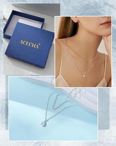 ACECHA Silver Layered Necklaces for Women, Dainty Singapore Chain Choker Necklace with Simple Diamond Pendant Trendy Charm Jewelry Gifts thumbnail 2